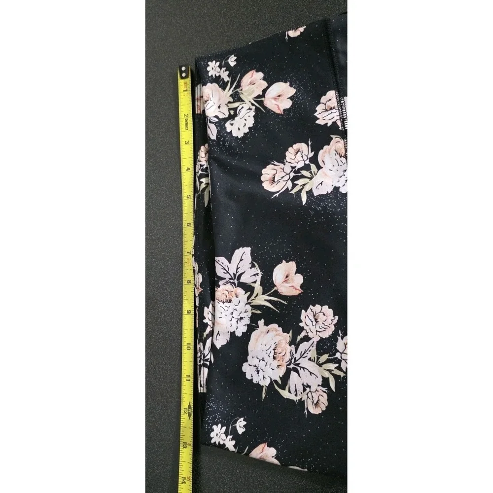 NEW Free People Liza Floral High Rise‎ Active Pants Legging SzS Black Mesh Side